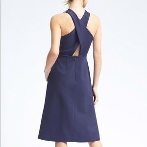 Banana Republic Cross Back Midi Navy Ponte Dress